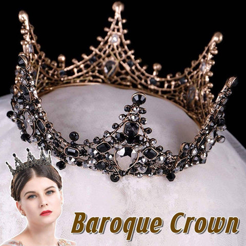 Baroque Princess Full Circle Crown for Birthdays and Weddings - Black Crystals