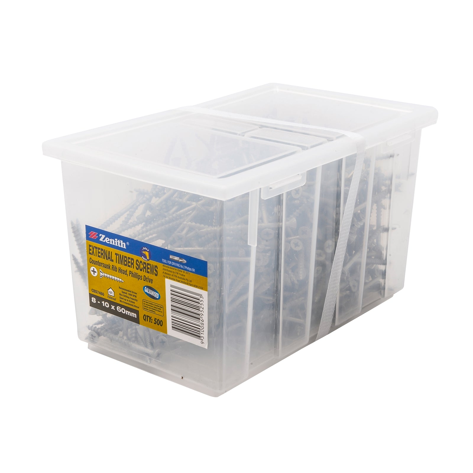 Zenith 8-10 x 60mm Galvanised Countersunk Rib Head Timber Screws - 500 Pack