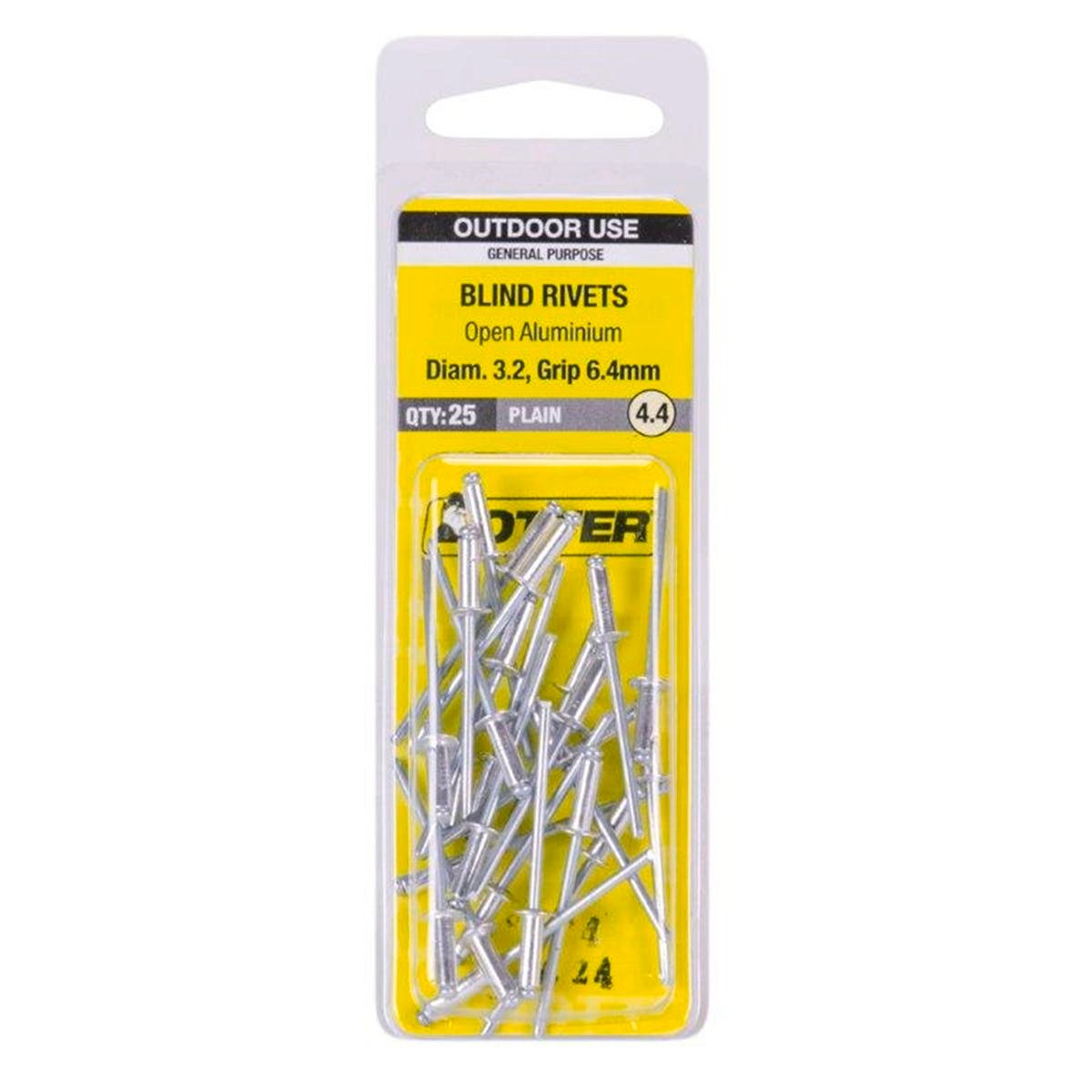 Otter 3.2 x 6.4mm Open Aluminium Blind Rivets 25 Pack