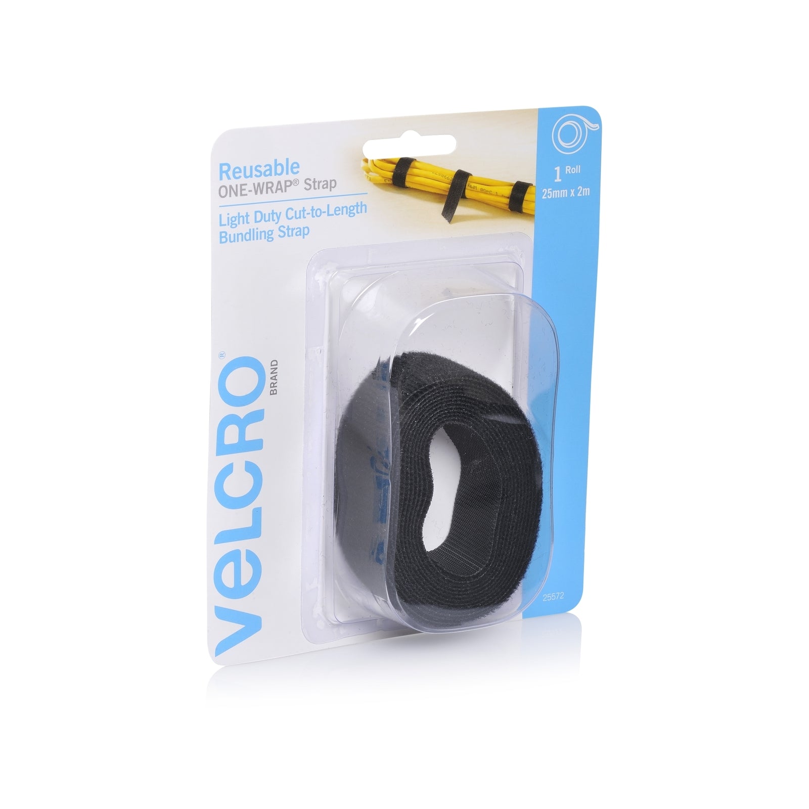 Velcro Brand Reusable Wrap, 25mm x 2m, Black, Hook and Loop, Indoor