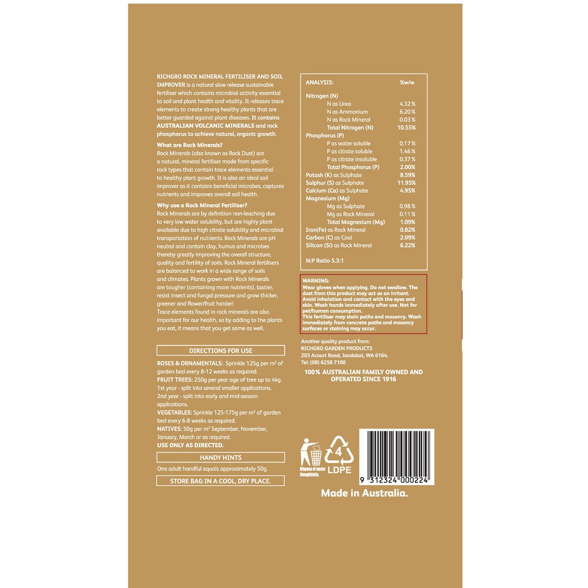Richgro 5kg Rock Mineral Fertiliser & Soil Improver, Natural Minerals