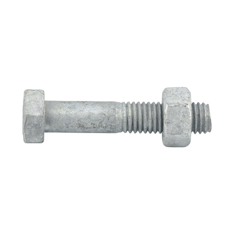 Zenith M10 x 50mm Hot Dip Galvanised Hex Head Bolt & Nut - 4.6 Grade Steel