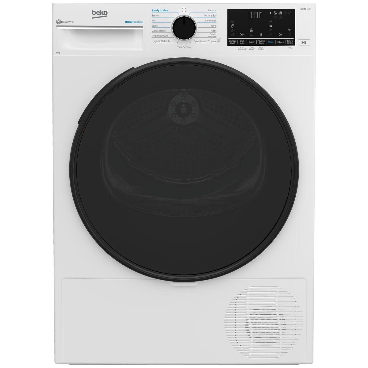 Beko 9kg Heat Pump Dryer in White - Steam Refresh, HomeWhiz Wi-Fi App, 9 Star Rating - BDPB903SW
