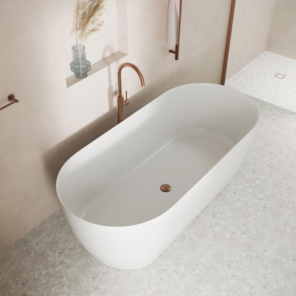 Fienza Nero 1780 Freestanding Oval Stone Bath - Matte White - With Overflow - ST12
