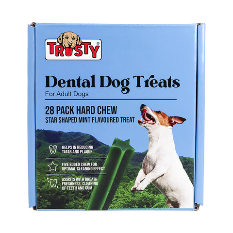 Trusty 28 Pack Star Shaped Mint Flavoured Hard Dental Chew Stick Dog Treats 504g
