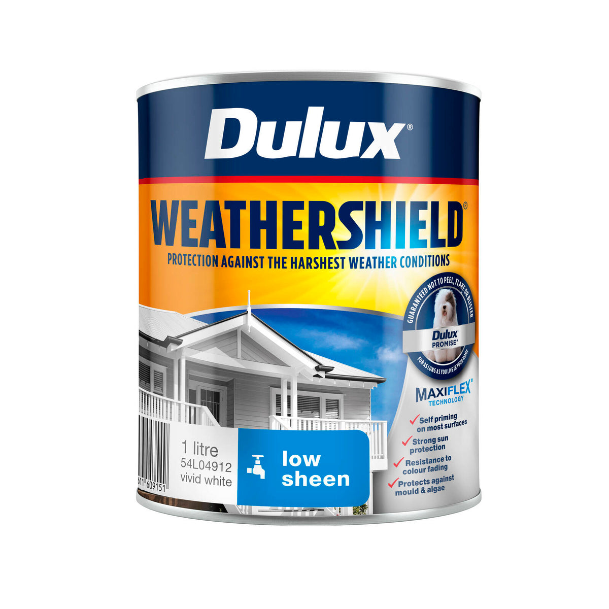 Dulux Weathershield 1L Vivid White Low Sheen Exterior Paint UV Resistant
