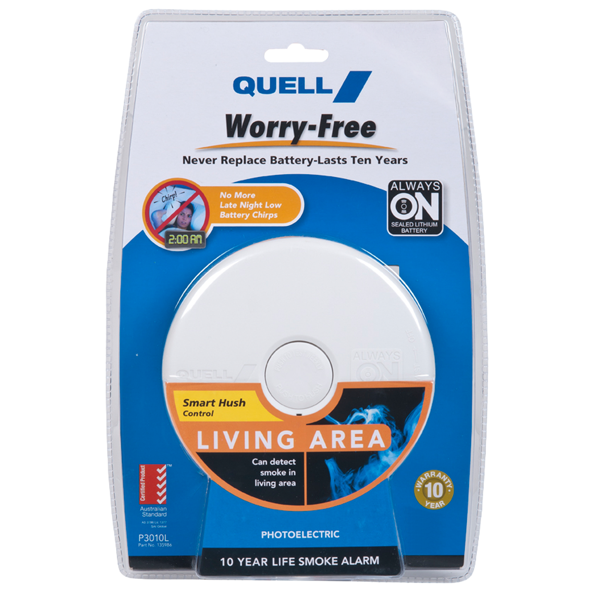 Quell Worry Free Photoelectric Alarm - 10 Year Battery - PVC - Reliable Safety - SuperSaverAU - view 1