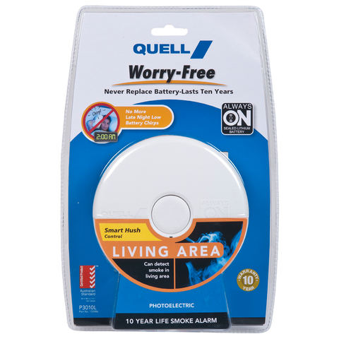 Quell Worry-Free Photoelectric Smoke Alarm, 85dB White, 10 Year Lithium Battery