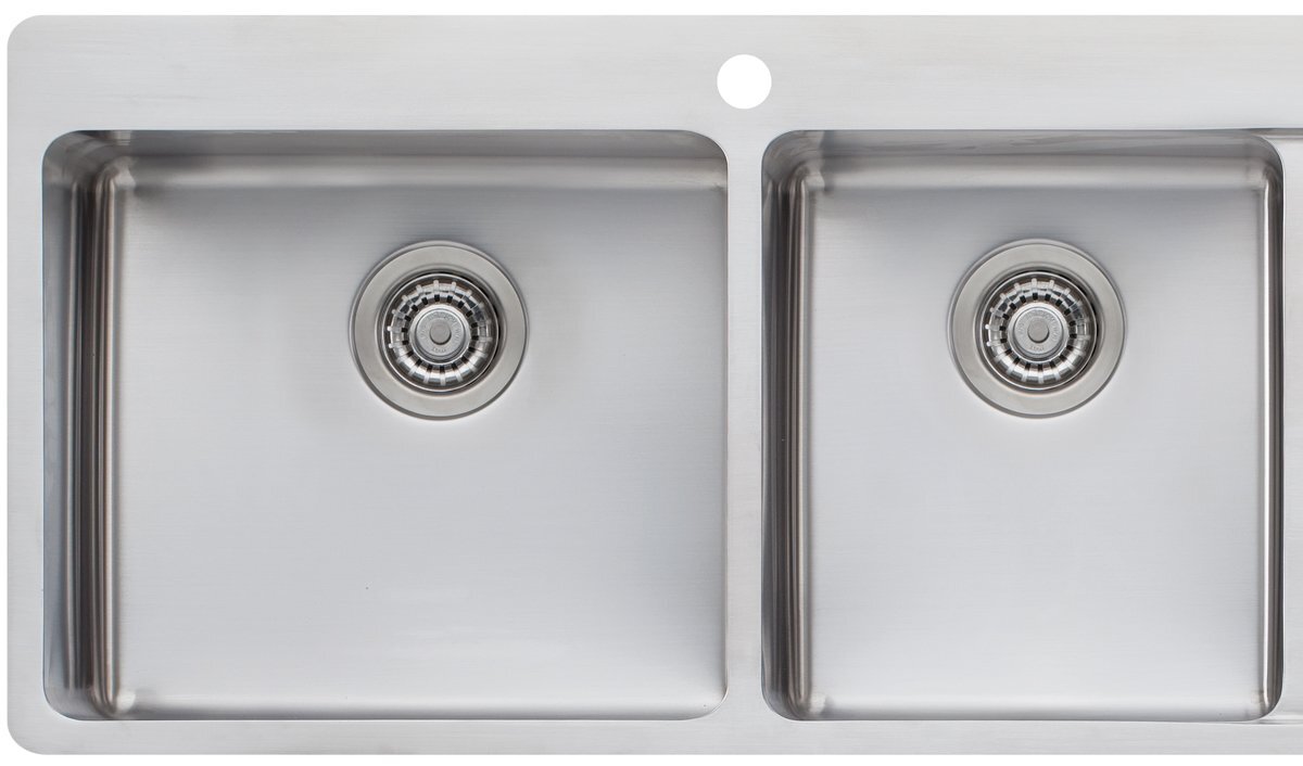 Oliveri Sonetto 1415mm 1 and 3/4 Bowl Topmount Sink - Right Hand Drainer, Brushed Stainless Steel - SN1011
