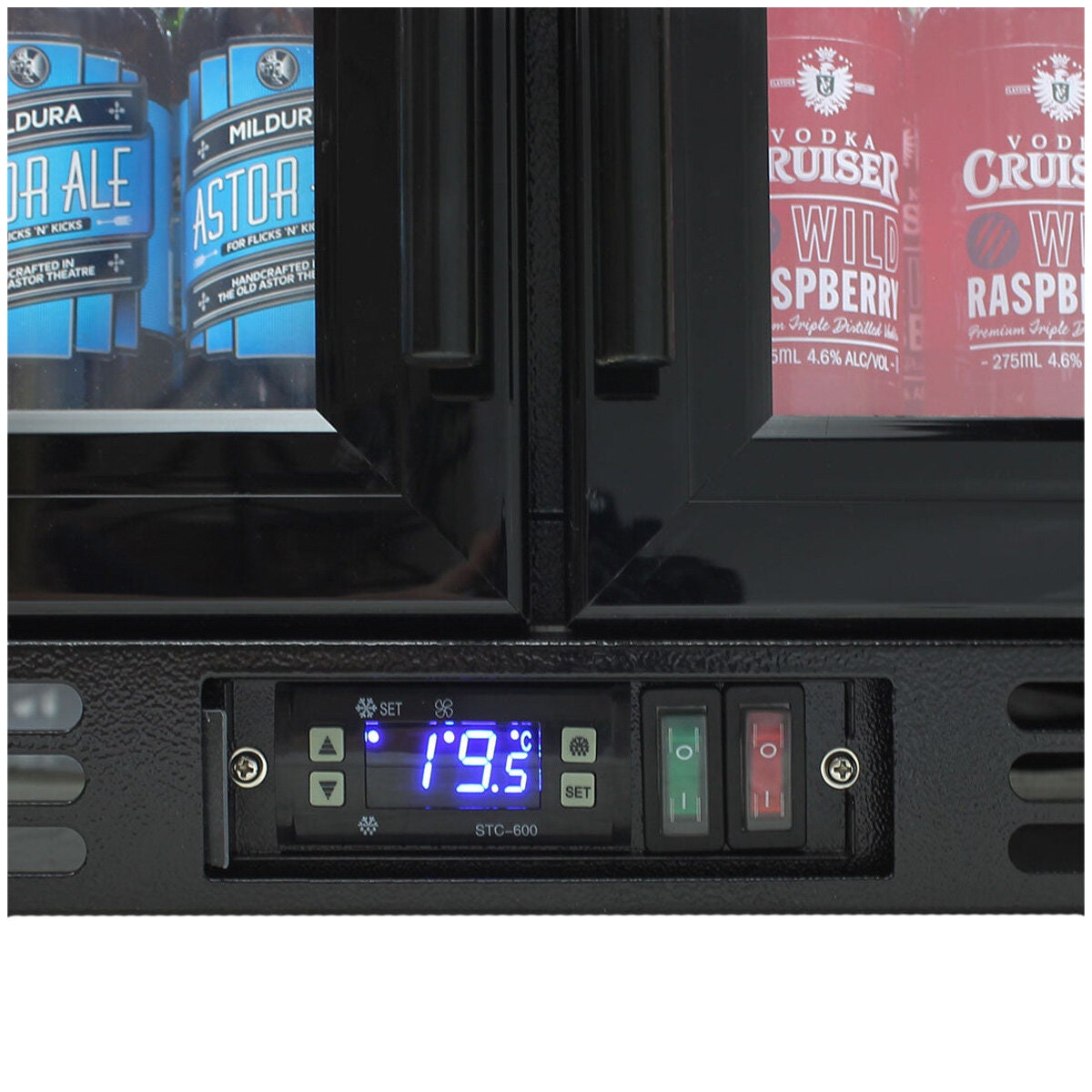 Rhino 208L Double Door Heated Glass Under Bench Beverage Centre - Black, Lockable Doors - SG2H-B-HD