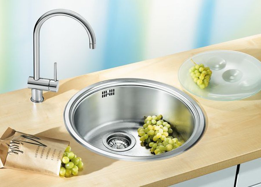 Blanco Single Round Bowl Sink - 18L, Brushed 18/10 Stainless Steel, Built-in Overflow - RONDOSOL