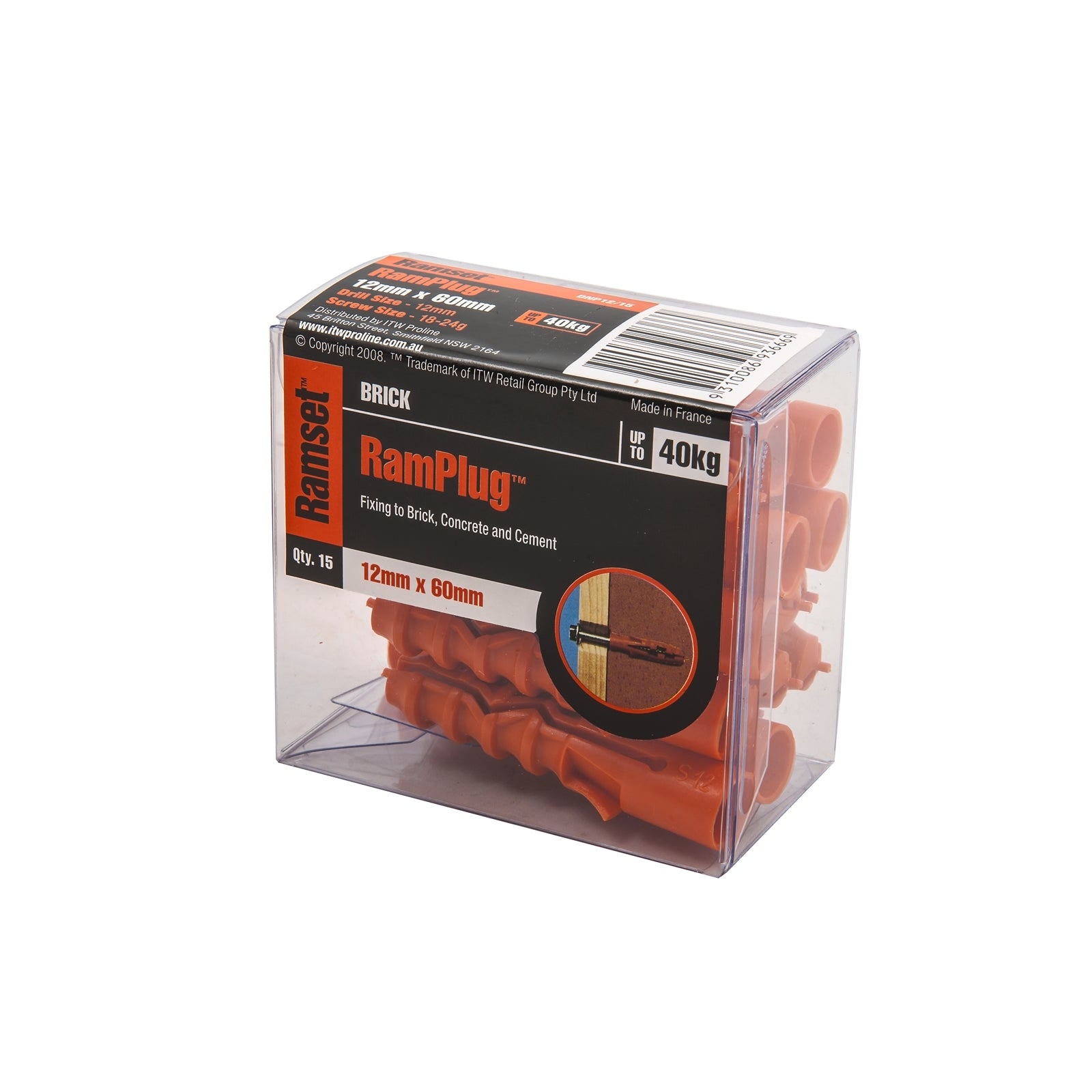 Ramset RamPlug Standard 12 x 60mm Nylon Wall Anchor Orange - 15 Pack