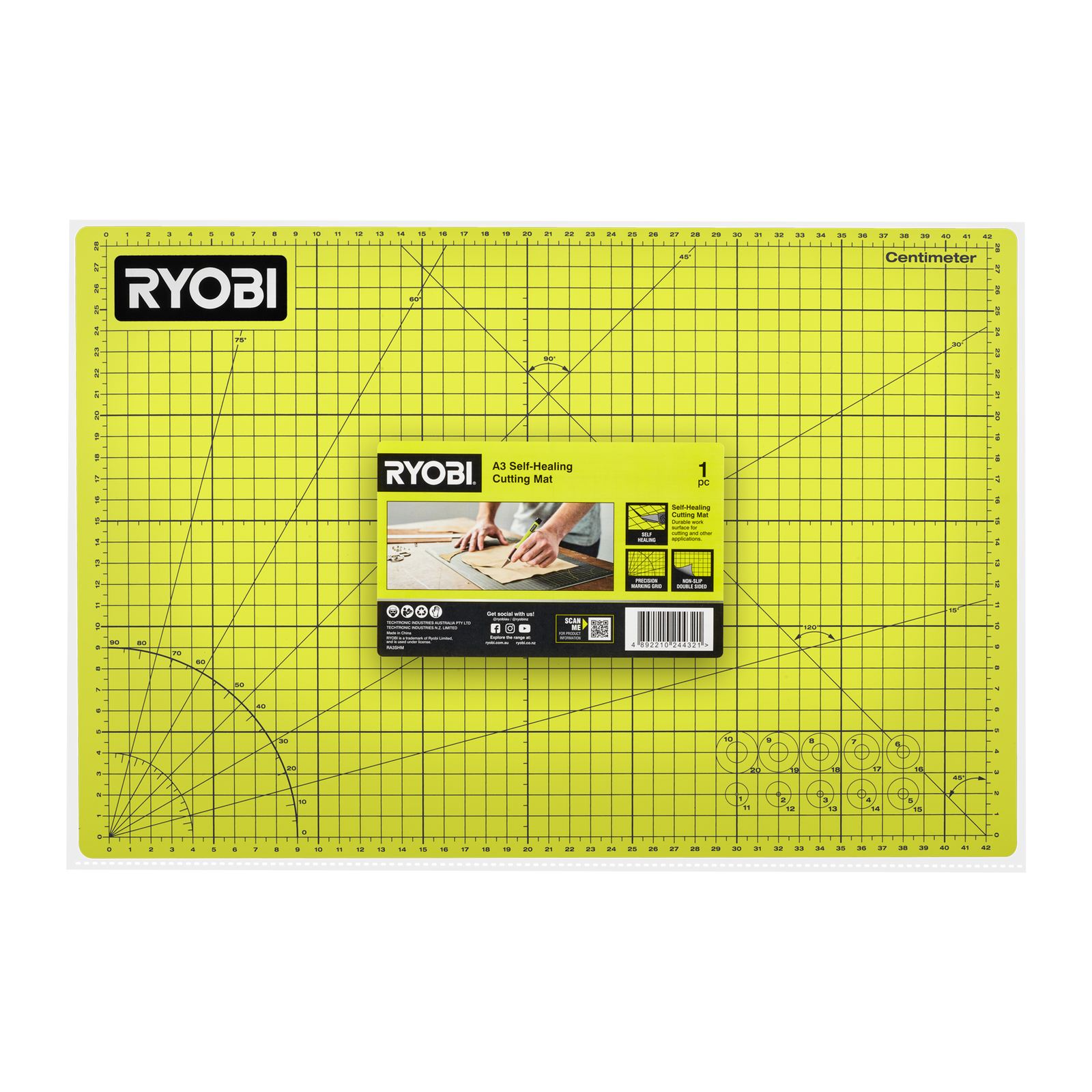 Ryobi A3 Self-Healing Cutting Mat, 340 x 450mm, Non-Slip Both Sides