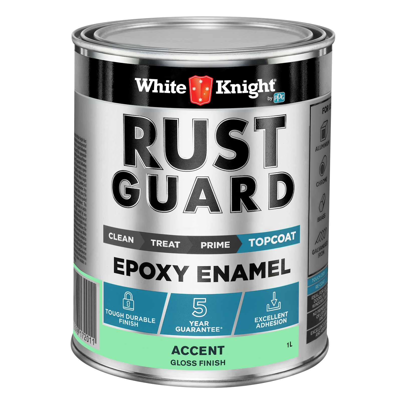 White Knight Rust Guard 1L Accent Gloss Epoxy Enamel Paint, Solvent-Based, One-Step for Metal Surfaces