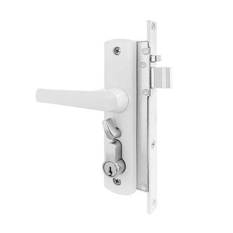 Rolltrak White Keyed Hinged Screen Door Lock Powder Coated Alloy