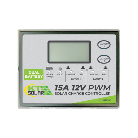 KT Solar 15A 12V PWM Solar Controller, Dual Battery Charging, White KT70762