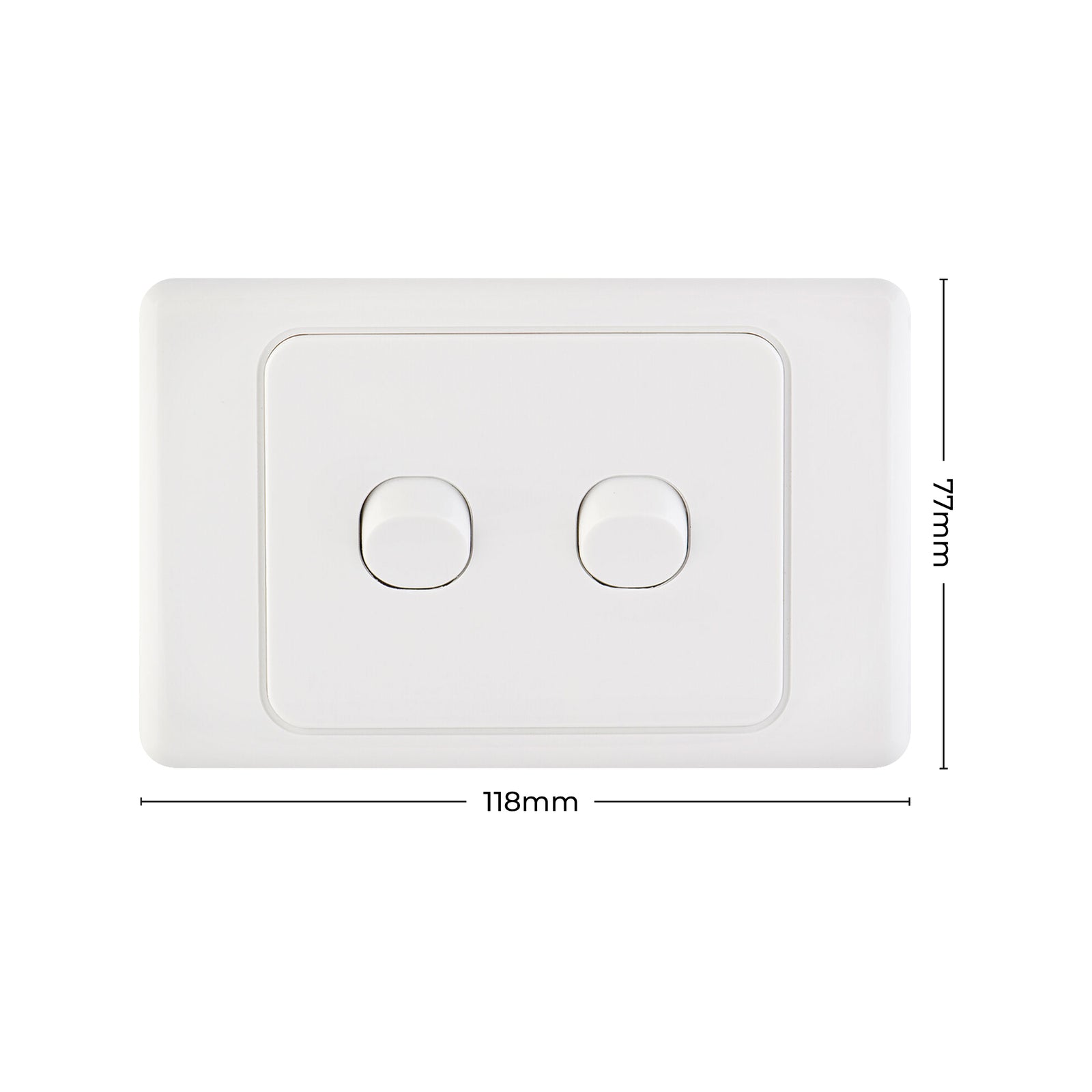 DETA White Double Switch - 2 Gang Polycarbonate Horizontal 240V