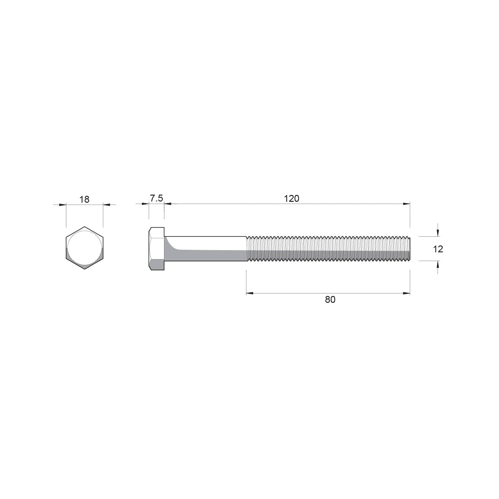 Zenith M12 x 120mm Hot Dip Galvanised Hex Head Bolt and Nut - 4.6 Grade Steel