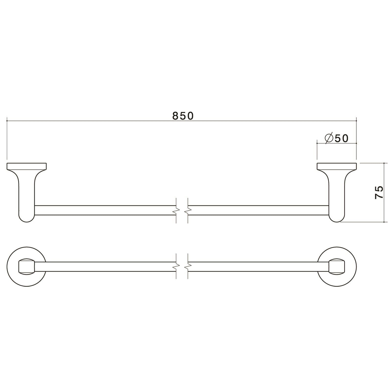 Caroma Sahara 800mm Single Towel Rail, Solid Brass Chrome