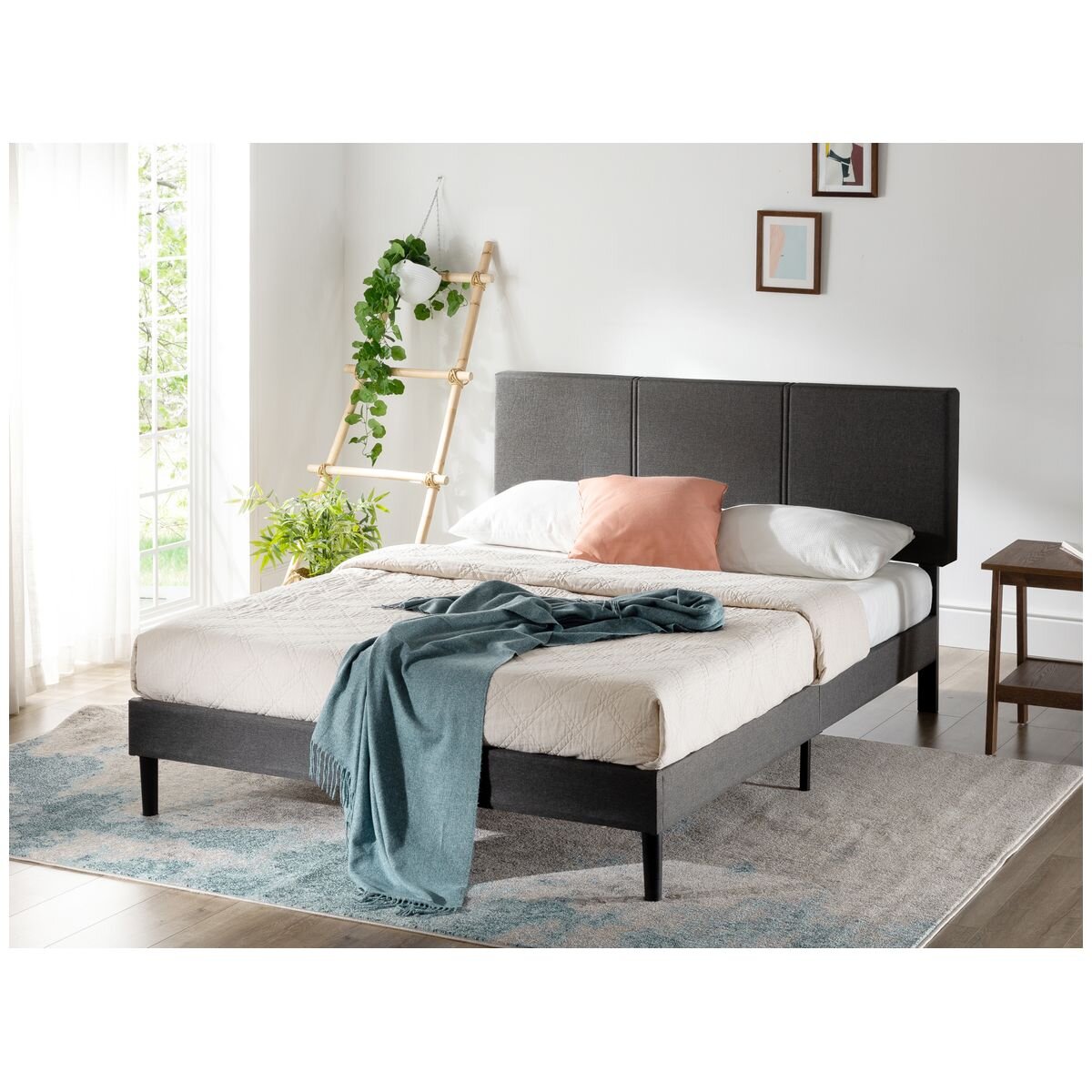 Zinus Double Cambril bed frame - dark grey fabric upholstery, steel frame, 250kg capacity - AU-FPPBC1-38D
