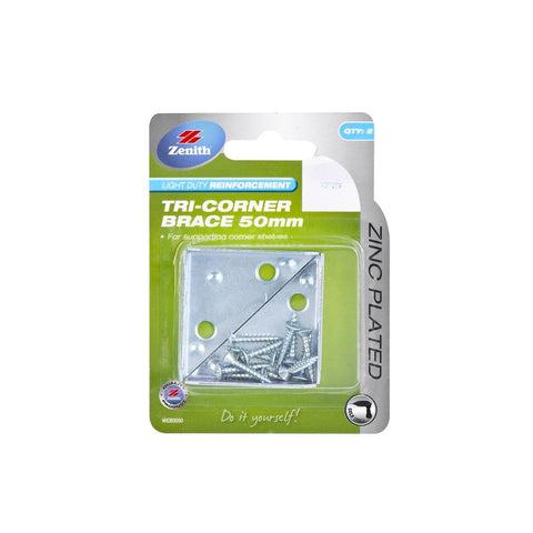 Zenith Tri Corner Brace - 50mm x 15mm - Steel - Zinc Plated - 2 Pack - SuperSaverAU - view 1