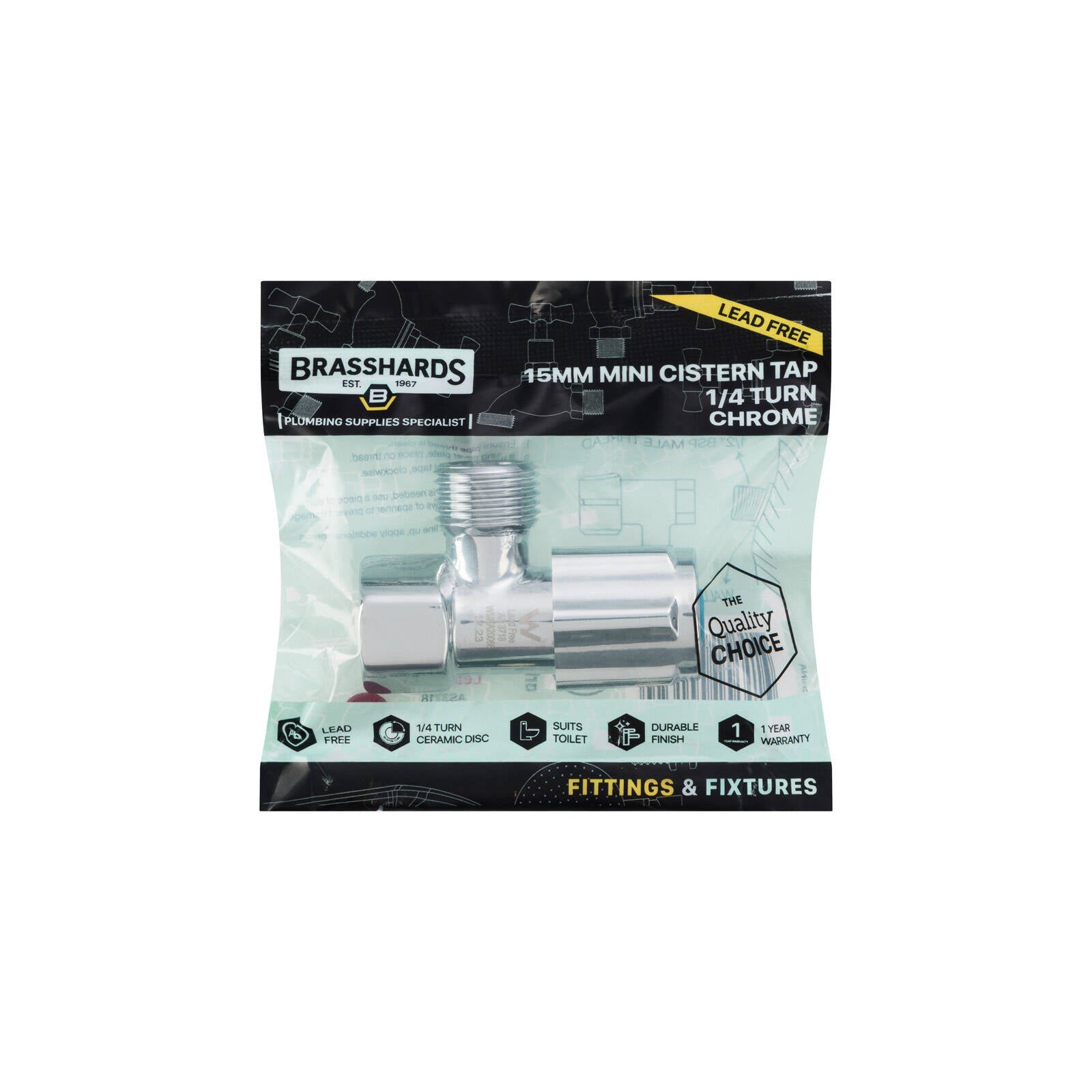 Brasshards 1/4 Turn 15mm Chrome Lead Free Mini Cistern Tap