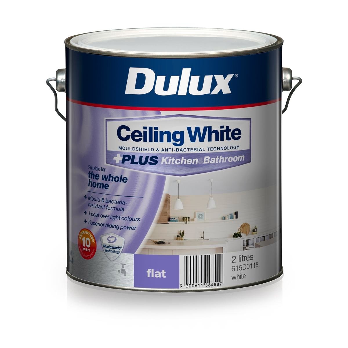 Dulux White Ceiling Plus Kitchen and Bathroom Paint - 2L - Water-Based - Mould Protection - SuperSaverAU - view 1