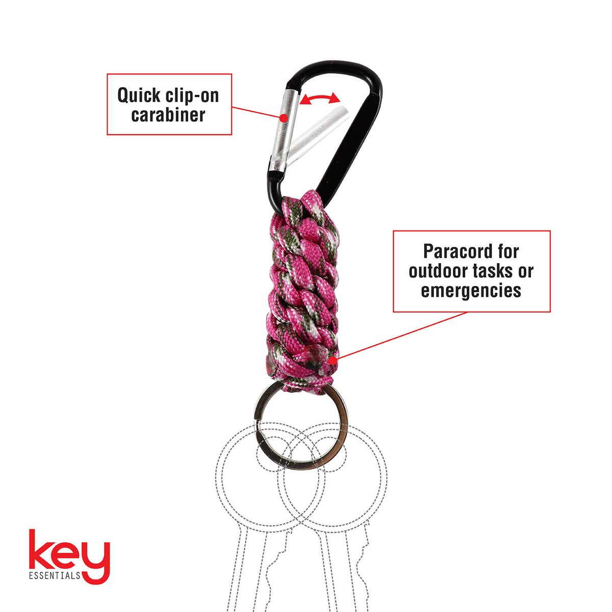 Key Essentials Key Ring Carabiner - 120mm - Steel - With Paracord - SuperSaverAU - view 3
