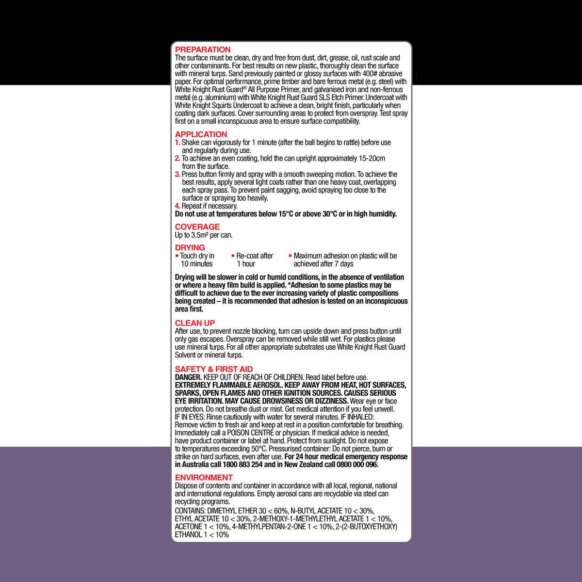 White Knight Squirts Purple Gloss Spray Paint 310g Solvent Based Durable - SuperSaverAU - view 2