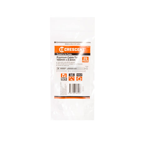 Crescent 100mm x 2.5mm Natural Nylon Cable Ties 25 Pack
