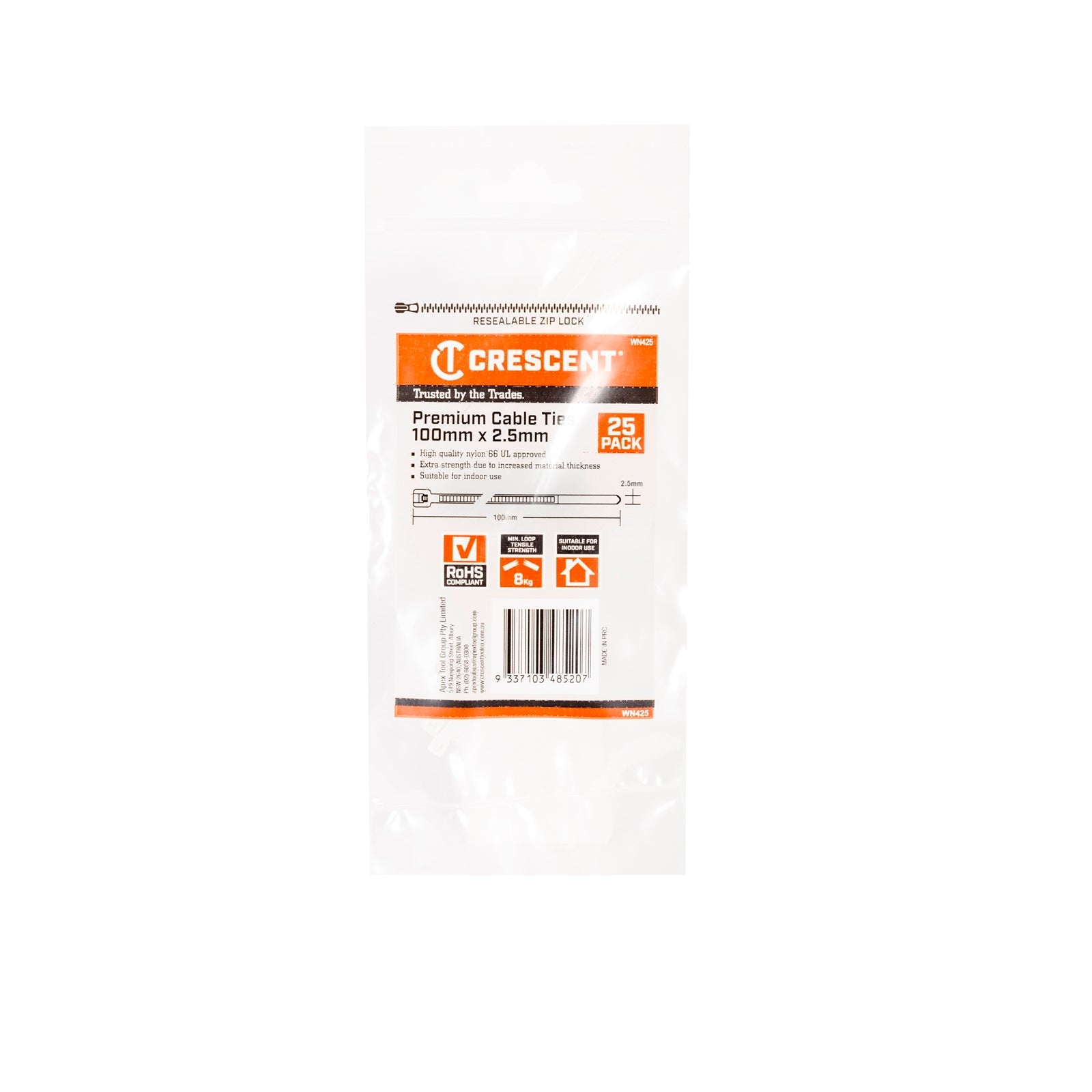 Crescent 100mm x 2.5mm Natural Nylon Cable Ties 25 Pack