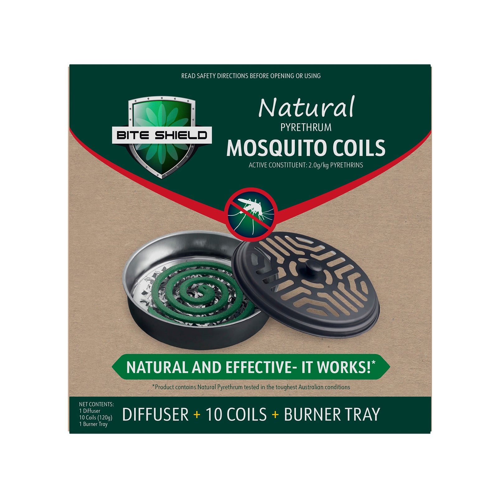 Bite Shield Mosquito Coil Diffuser with 10 Pack Coils & Stand, Black, Outdoor, BSH308