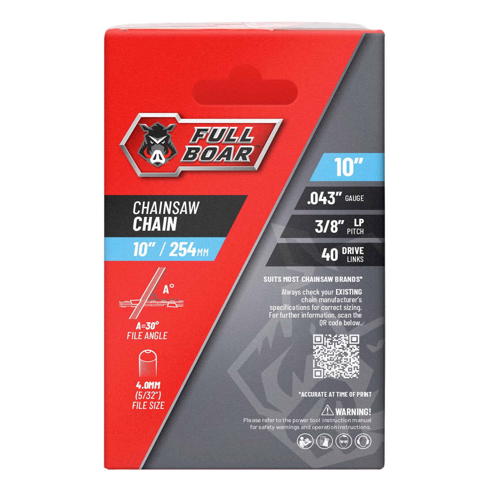 Full Boar 254mm (10") Chainsaw Chain 40 Drive Links 9.53mm Pitch