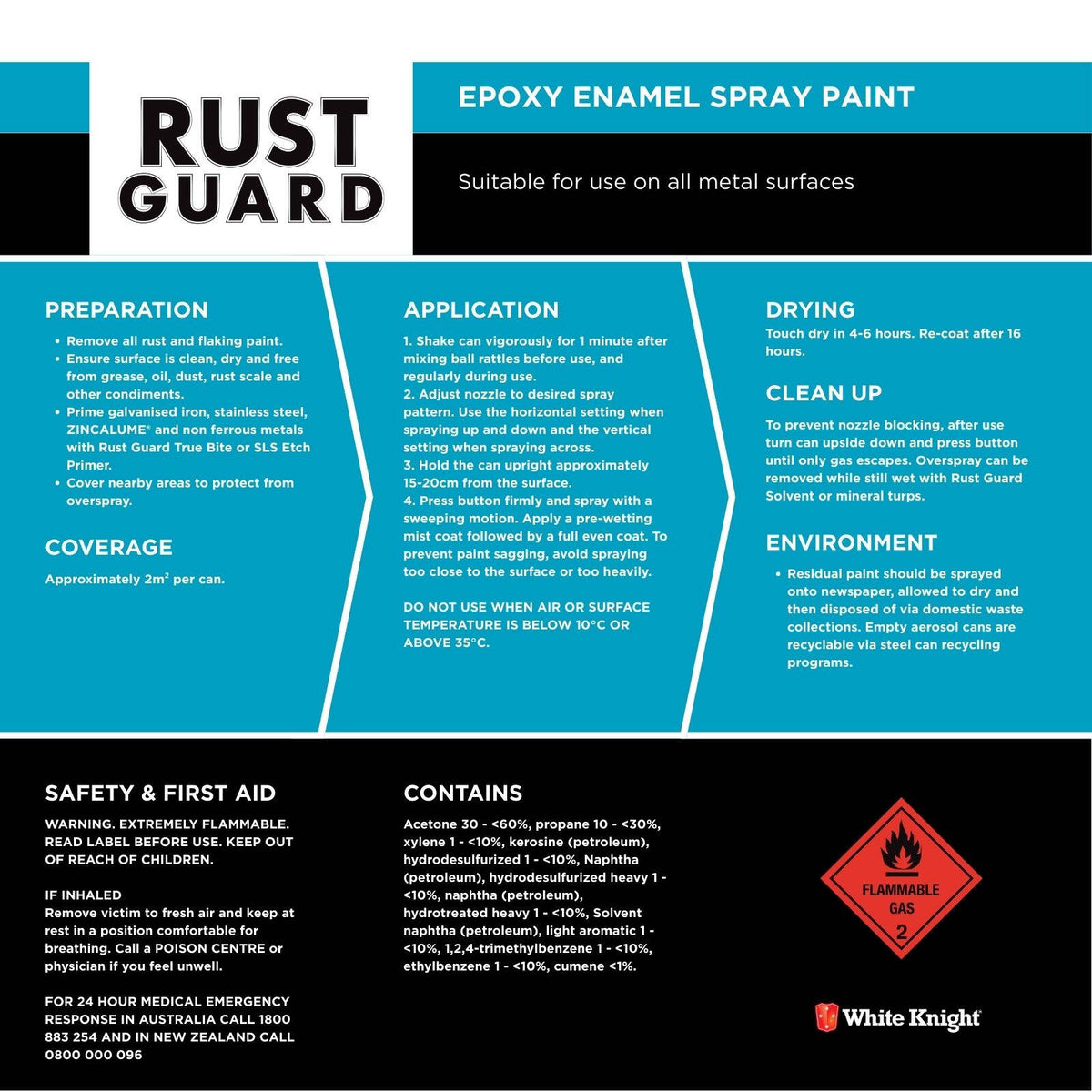 White Knight Rust Guard 310g Black Flat Epoxy Enamel Spray Paint