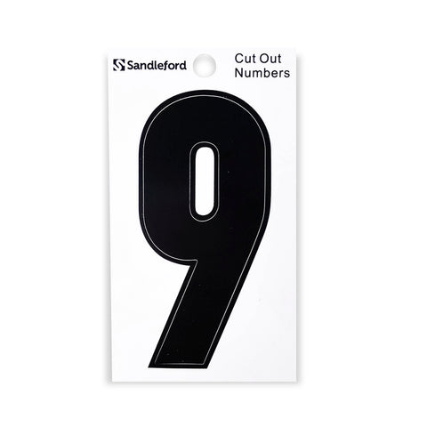 Sandleford 85mm Black Cut Out Self Adhesive House Number 9 - Weather Resistant Gloss