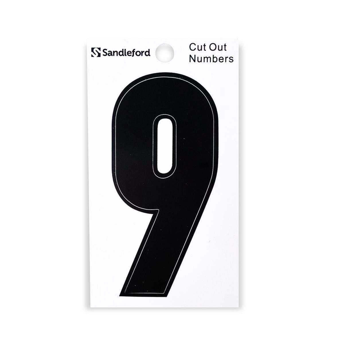 Sandleford 85mm Black Cut Out Self Adhesive House Number 9 - Weather Resistant Gloss