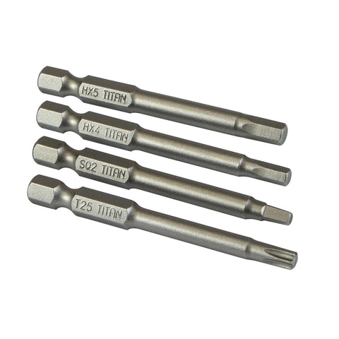 Titan 65mm Assortment Driver Bit 4 Pack SQ2, TX25, Hex4 & Hex5