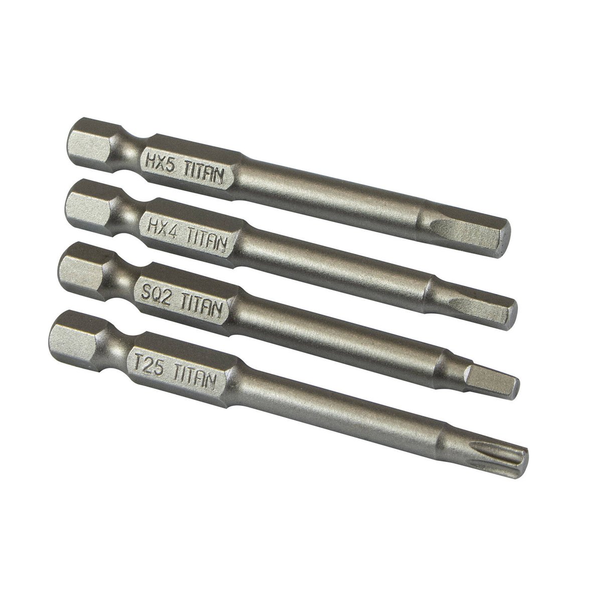 Titan 65mm Assortment Driver Bit 4 Pack SQ2, TX25, Hex4 & Hex5