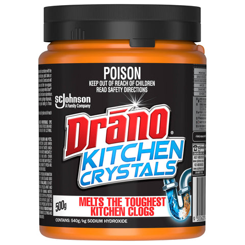Drano Kitchen Drain Crystals 500g, Grease & Food Clog Remover