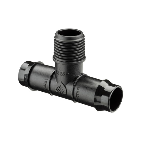 Pope 19mm Barbed x 15mm BSP Male Threaded Tee 5 Pack - Black Poly Irrigation Fitting
