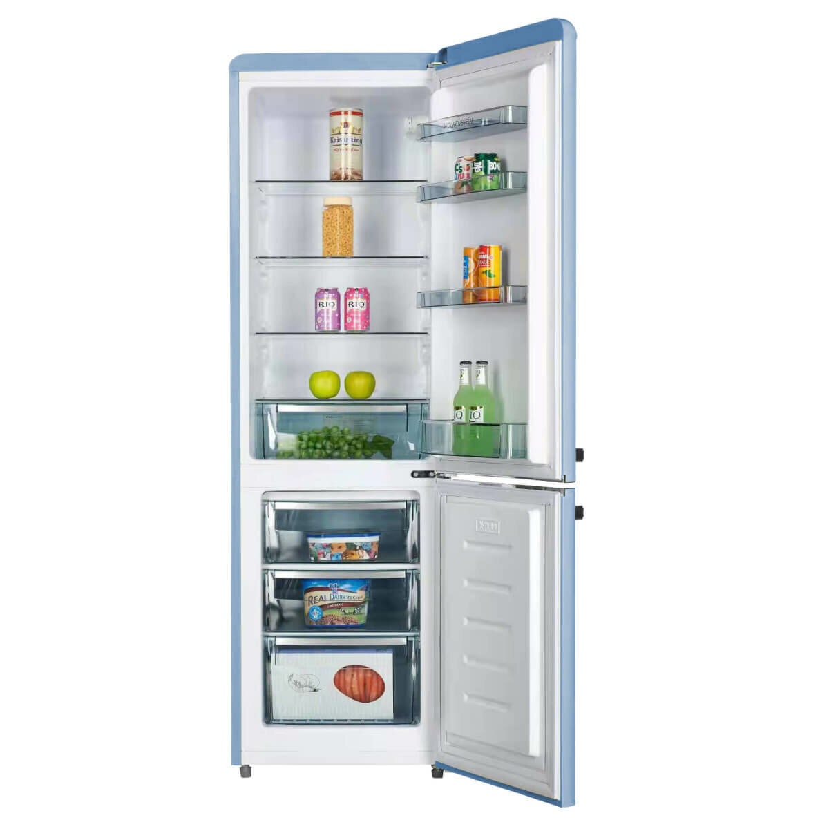 Linarie Annecy 242L Retro Bottom Mount Fridge - Blue Cabinet and Door Panels, Manual Defrost - LKCO250BLUE