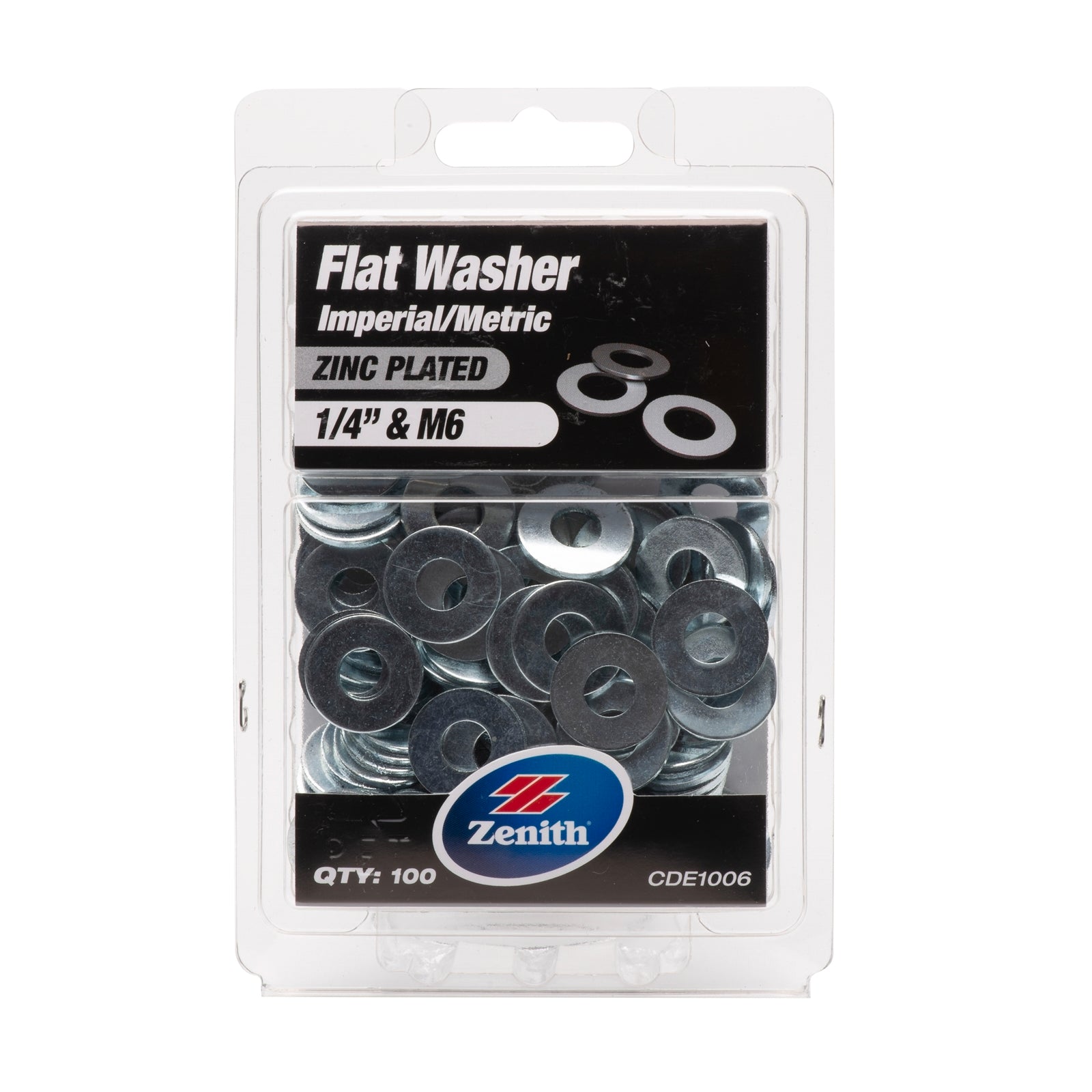 Zenith 1/4" M6 Zinc Plated Steel Flat Washer - 100 Pack