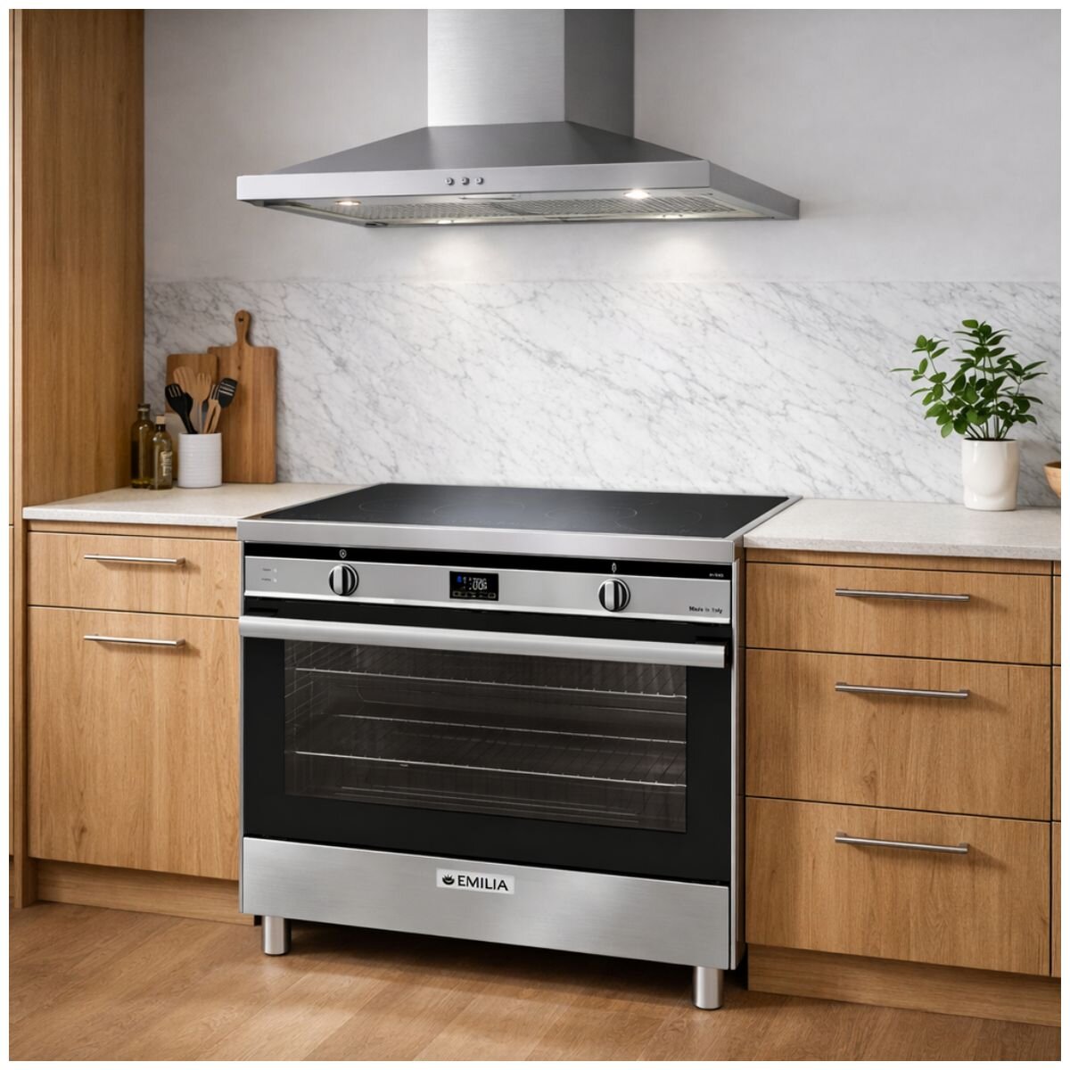 Emilia 90cm Freestanding Induction Oven 140L - Stainless Steel, Five-Zone Cooktop with Boost - EMIND96FS