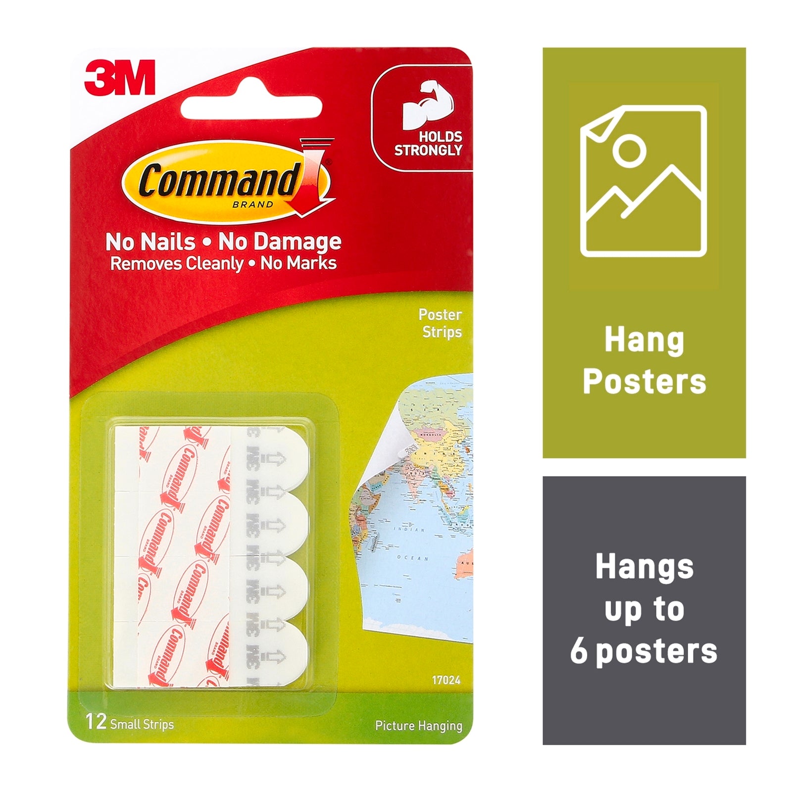 Command White Adhesive Poster Strips, 12 Pack