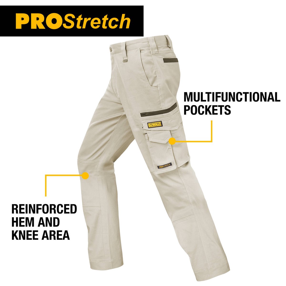 DEWALT Men's Khaki Acoma PROStretch Work Trousers Cotton/Spandex - Size 32