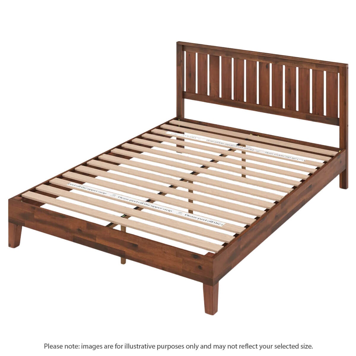 Zinus Double deluxe solid wood bed frame - dark brown pine, panelled headboard - AU-PWPBBHE-12D