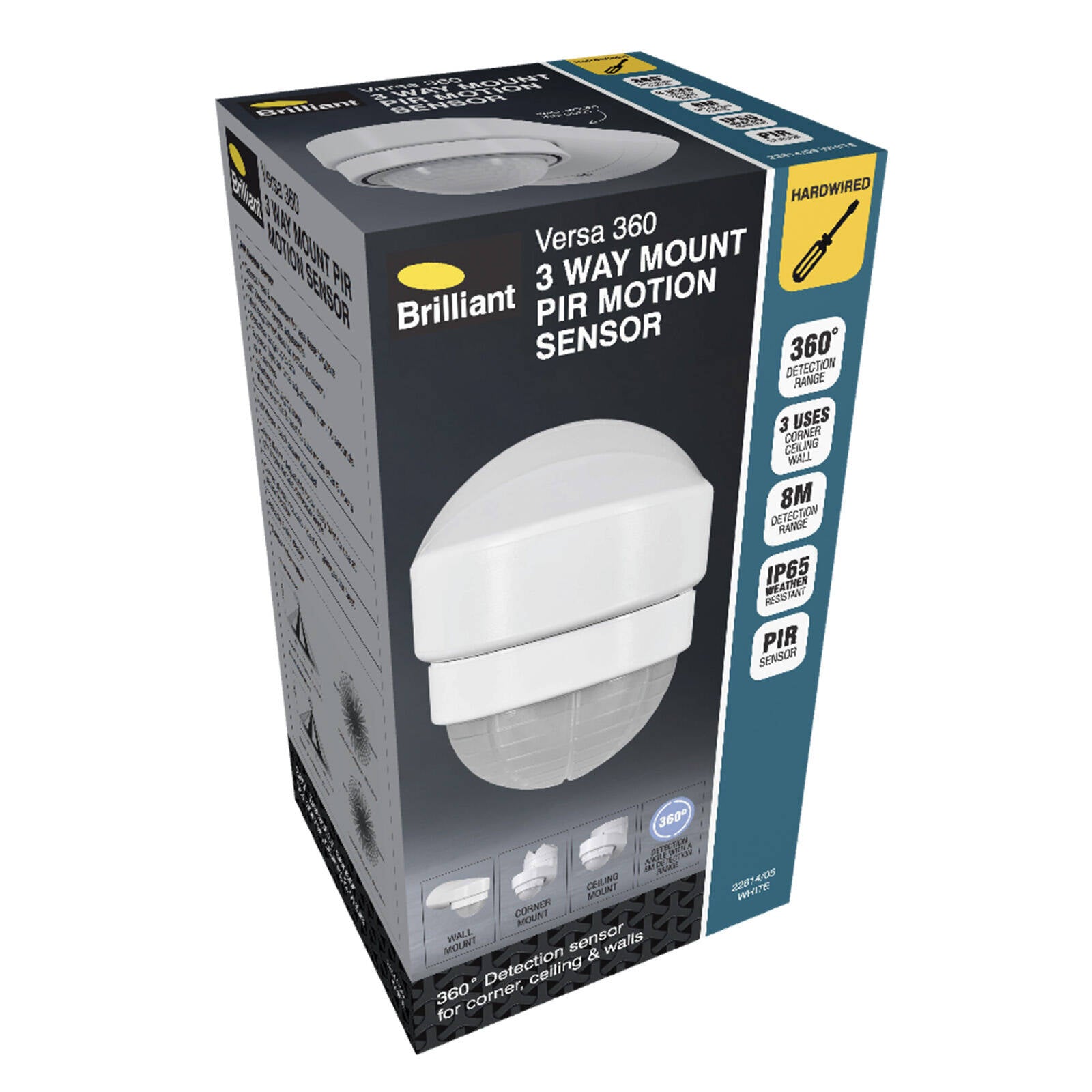 Brilliant White Versa 360 3 Way Mount PIR Motion Sensor Outdoor 22614/05