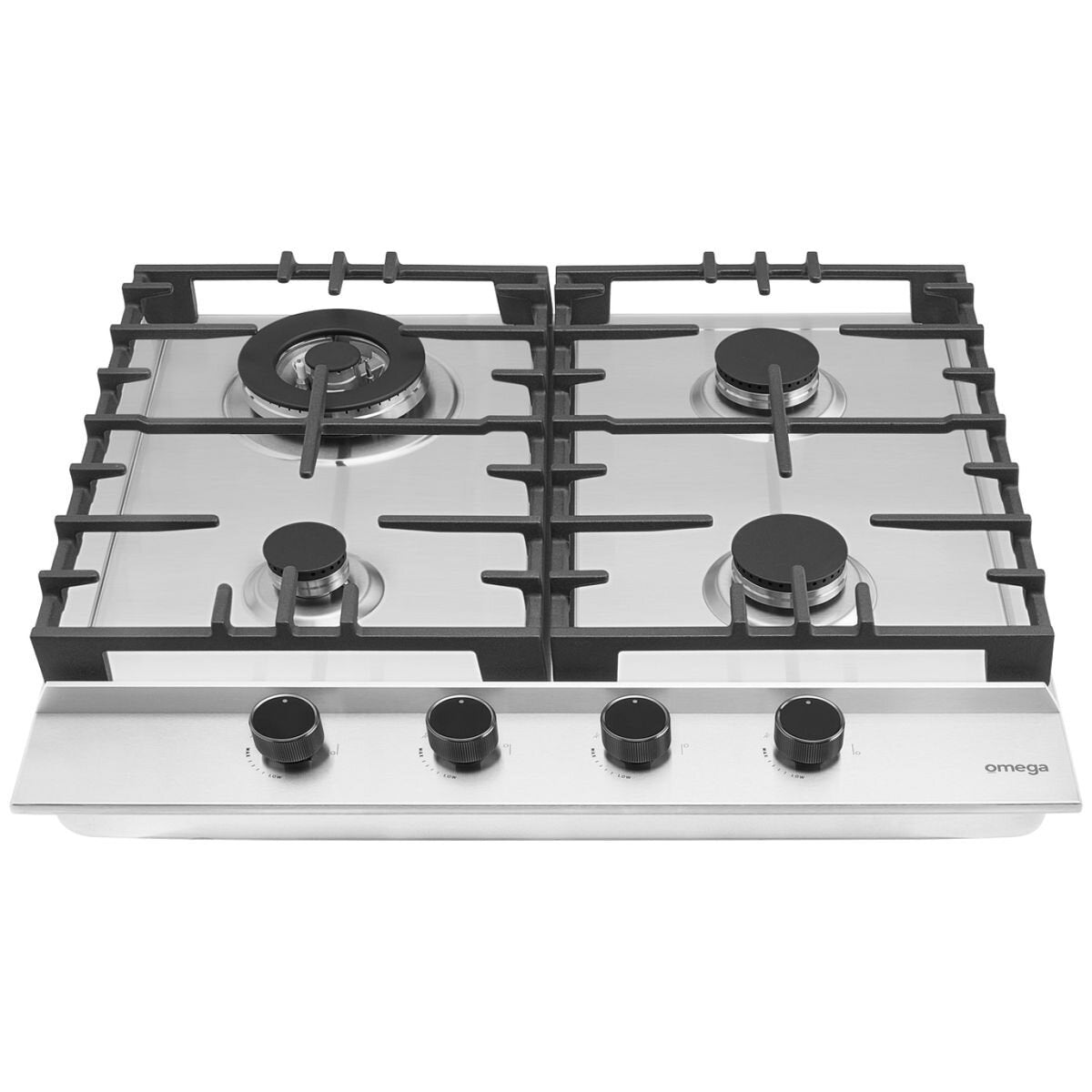 Omega 60cm Natural Gas Cooktop - Stainless Steel, Wok Burner, SafeSlide Cast Iron Trivets - OCG604WX