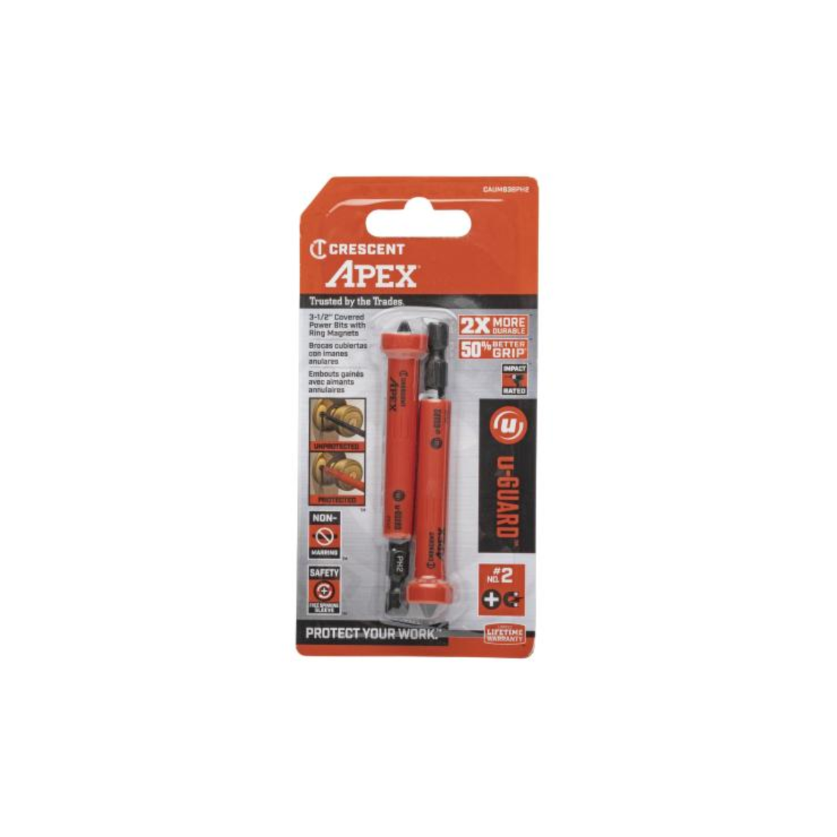 Crescent APEX u-GUARD Phillips #2 Impact Power Bit 3-1/2" S2 Steel With Ring Magnet 2 Pack