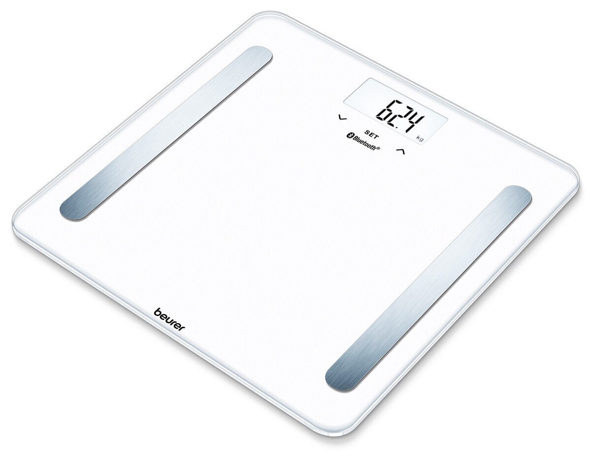 Beurer Bluetooth Glass Body Fat Scale - White - 180kg Capacity, 8 Users, HealthManager App - BF600W
